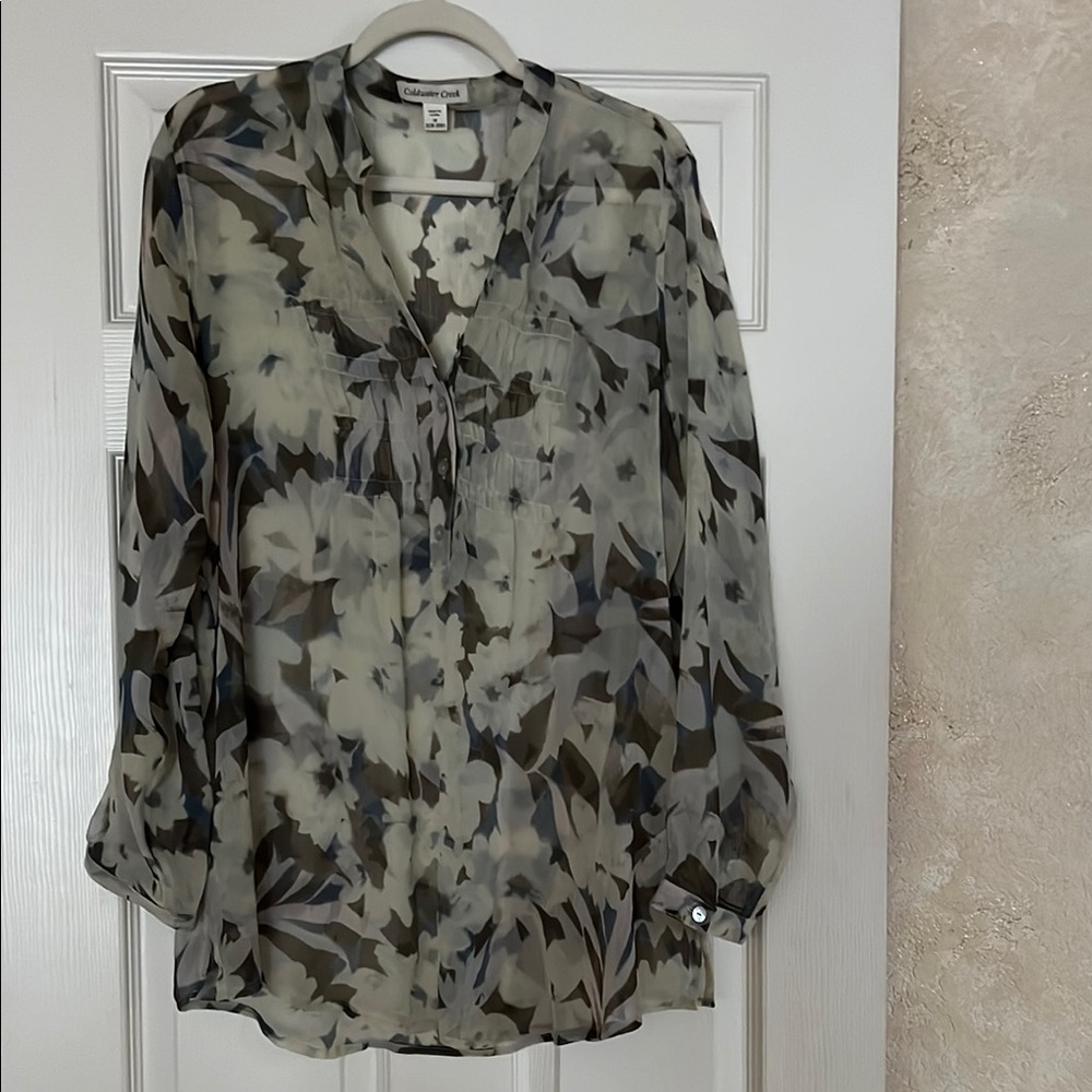 Chico's Green and Gray Relaxed Buttoned Blouse